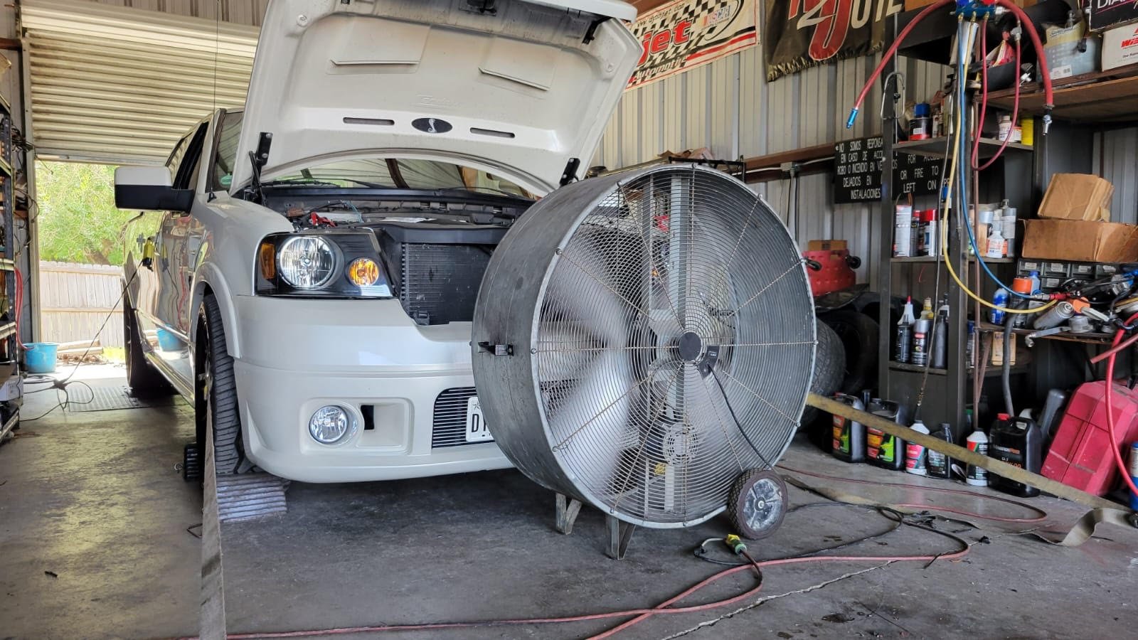Truck in shop — engine work